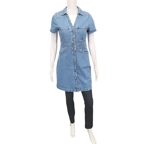 Draper James Women's Blue Short Sleeves Button Front Denim Dress Pockets Size 4 - Picture 2 of 8